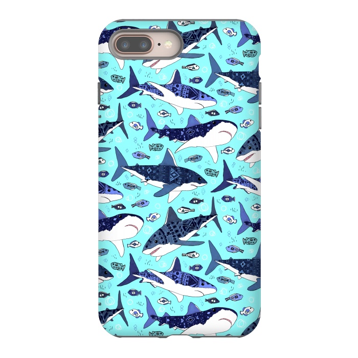 iPhone 7 plus StrongFit Tribal Sharks & Fish On Aqua by Tigatiga