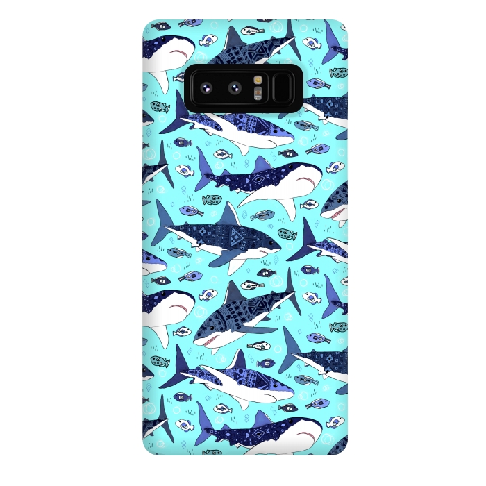 Galaxy Note 8 StrongFit Tribal Sharks & Fish On Aqua by Tigatiga