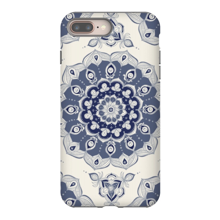 iPhone 7 plus StrongFit Grey Blue Monochrome Floral Mandala by Micklyn Le Feuvre