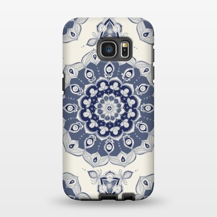Galaxy S7 EDGE StrongFit Grey Blue Monochrome Floral Mandala by Micklyn Le Feuvre