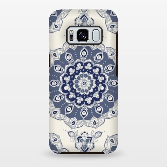Galaxy S8 plus StrongFit Grey Blue Monochrome Floral Mandala by Micklyn Le Feuvre