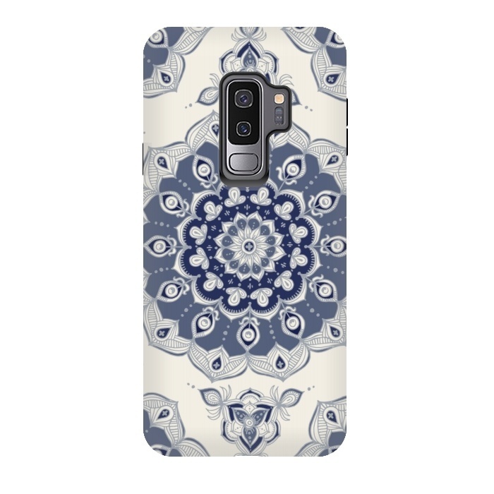 Galaxy S9 plus StrongFit Grey Blue Monochrome Floral Mandala by Micklyn Le Feuvre