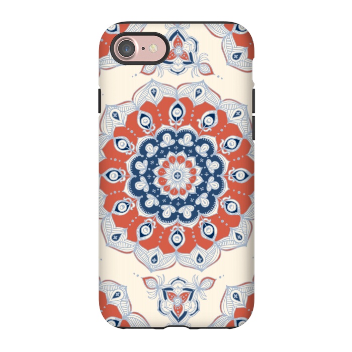 iPhone 7 StrongFit Red, Blue and Cream Floral Mandala by Micklyn Le Feuvre
