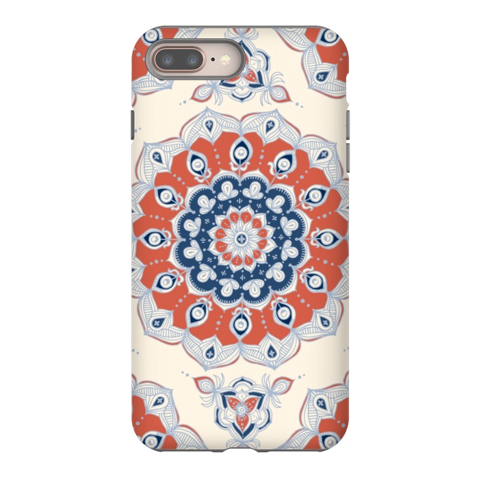 iPhone 7 plus StrongFit Red, Blue and Cream Floral Mandala by Micklyn Le Feuvre