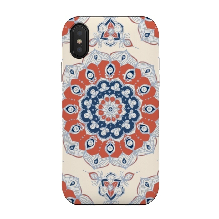 iPhone Xs / X StrongFit Red, Blue and Cream Floral Mandala by Micklyn Le Feuvre