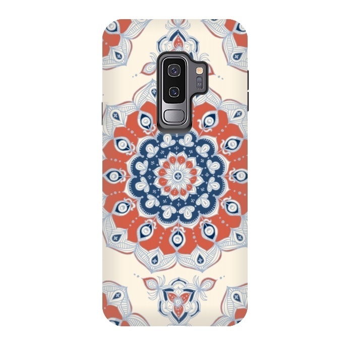 Galaxy S9 plus StrongFit Red, Blue and Cream Floral Mandala by Micklyn Le Feuvre