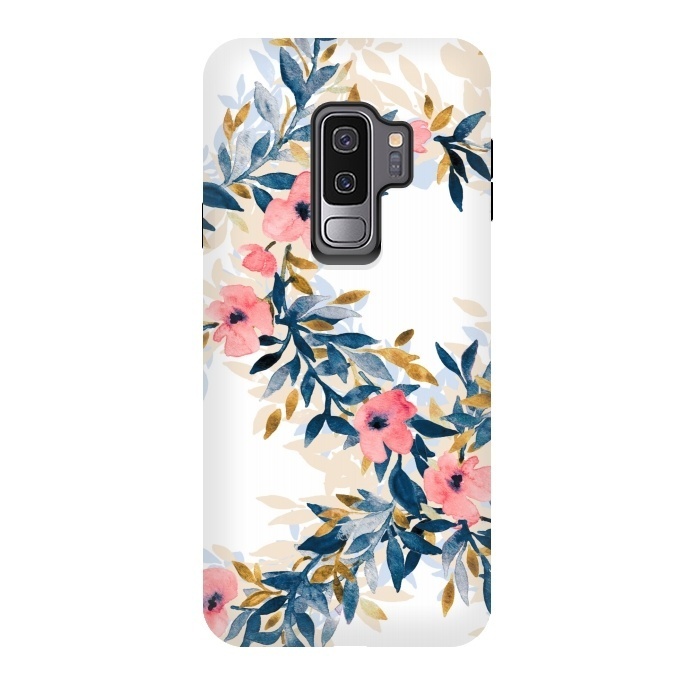 Galaxy S9 plus StrongFit Fresh Pink Watercolor Floral Wreaths by Micklyn Le Feuvre