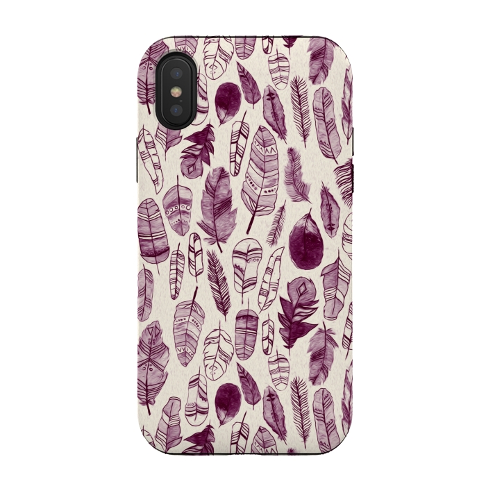iPhone Xs / X StrongFit Maroon Feathers  by Tigatiga