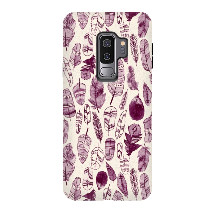Galaxy S9 plus StrongFit Maroon Feathers  by Tigatiga