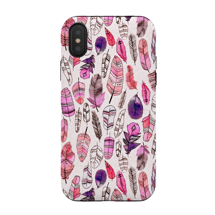 iPhone Xs / X StrongFit Pink Feathers  by Tigatiga
