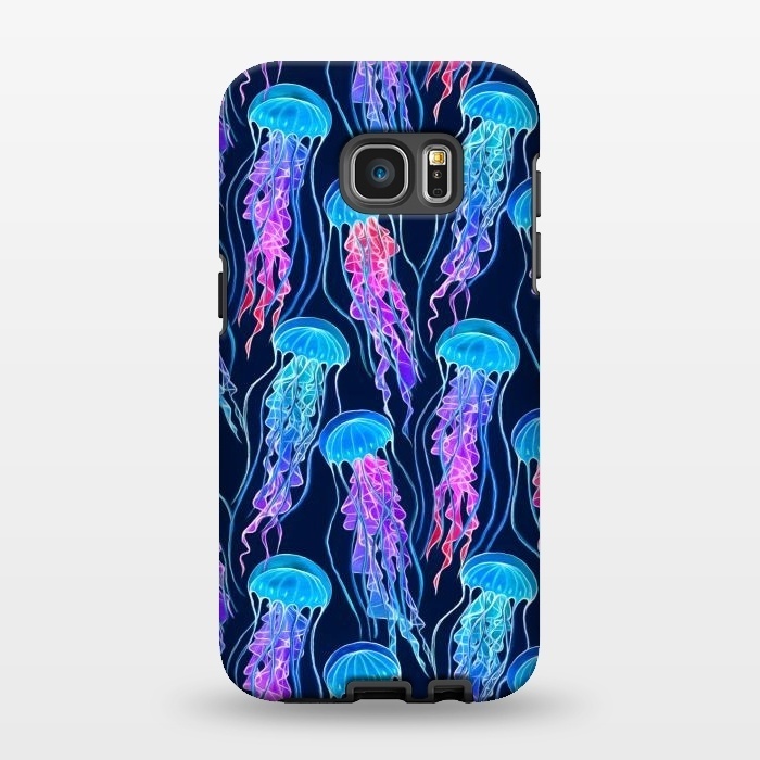 Galaxy S7 EDGE StrongFit Luminescent Rainbow Jellyfish on Navy Blue by Micklyn Le Feuvre