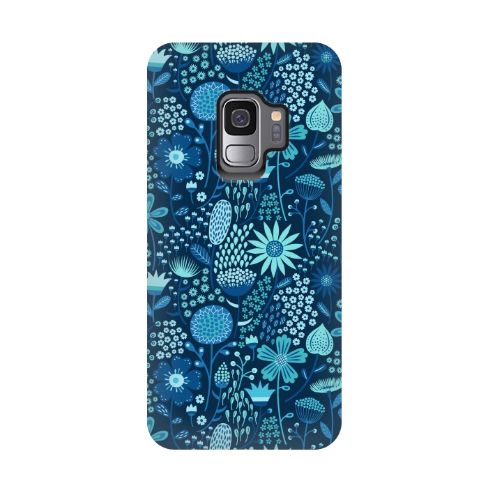 Galaxy S9 StrongFit Celebration Floral Blue by Portia Monberg