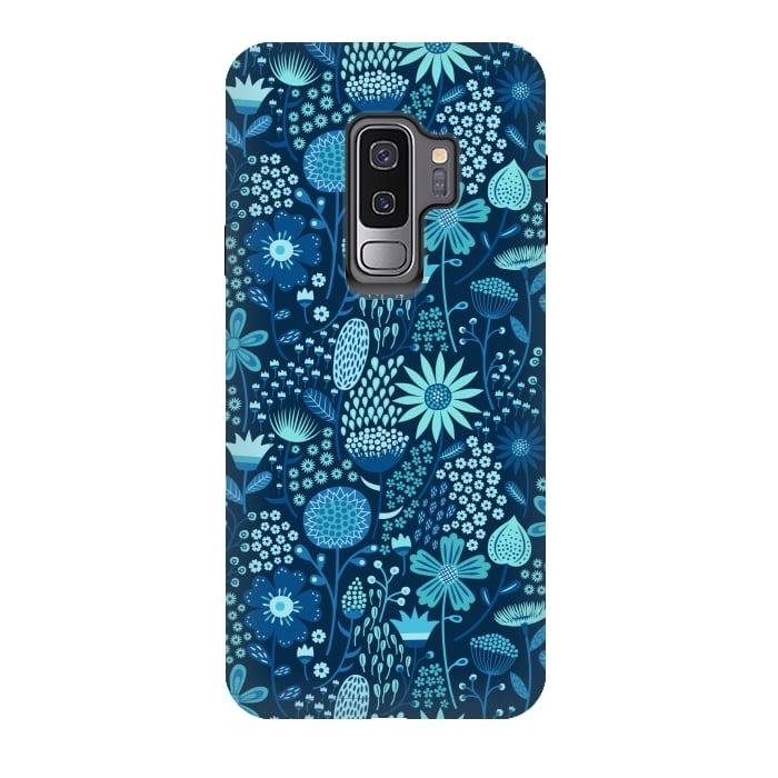 Galaxy S9 plus StrongFit Celebration Floral Blue by Portia Monberg