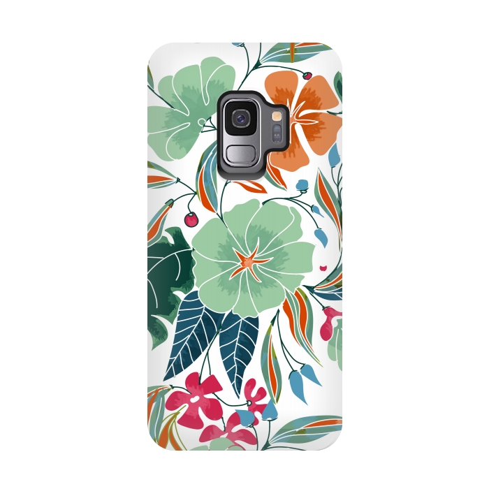 Galaxy S9 StrongFit Minty + Rust Floral by Uma Prabhakar Gokhale
