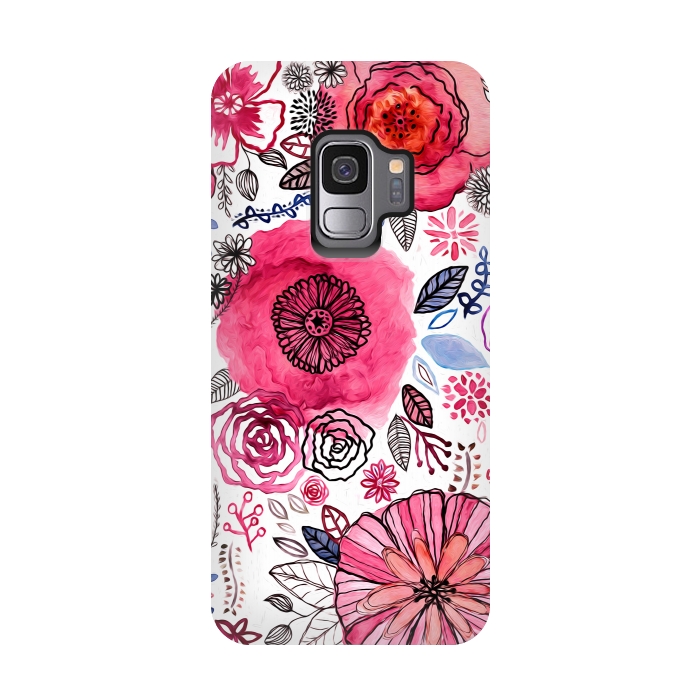 Galaxy S9 StrongFit Pink Floral Mix  by Tigatiga