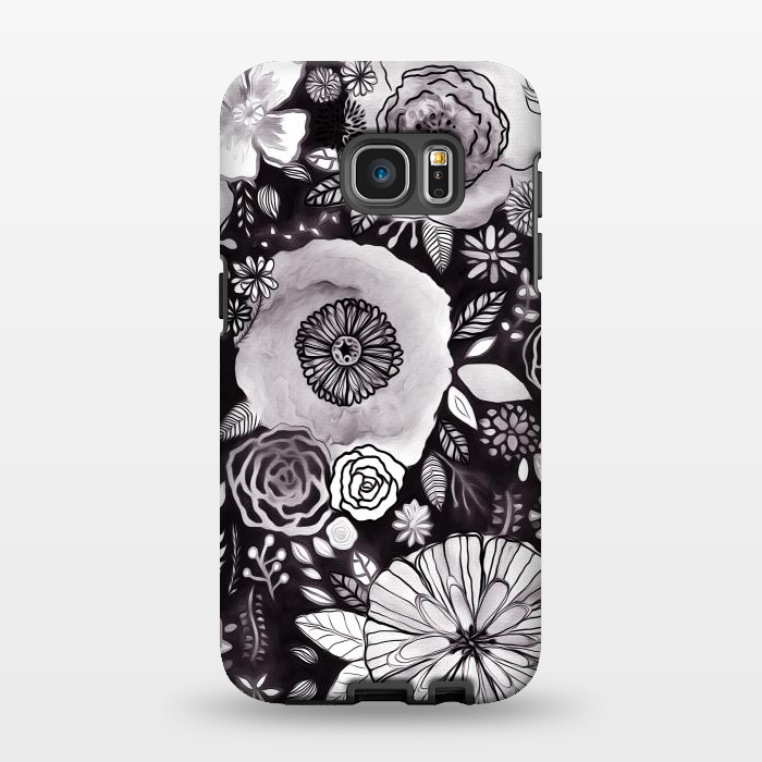 Galaxy S7 EDGE StrongFit Black & White Floral Mix  by Tigatiga