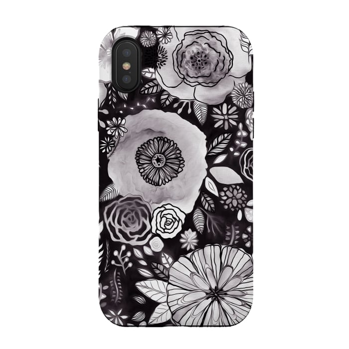 iPhone Xs / X StrongFit Black & White Floral Mix  by Tigatiga