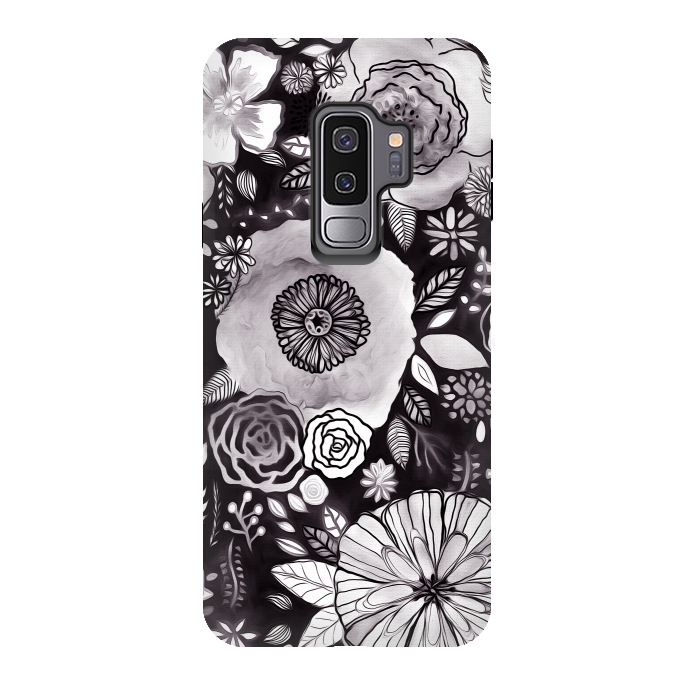 Galaxy S9 plus StrongFit Black & White Floral Mix  by Tigatiga