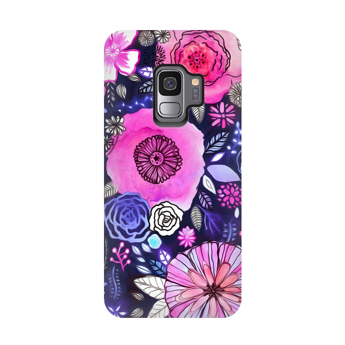 Galaxy S9 StrongFit Magenta Floral Mix  by Tigatiga
