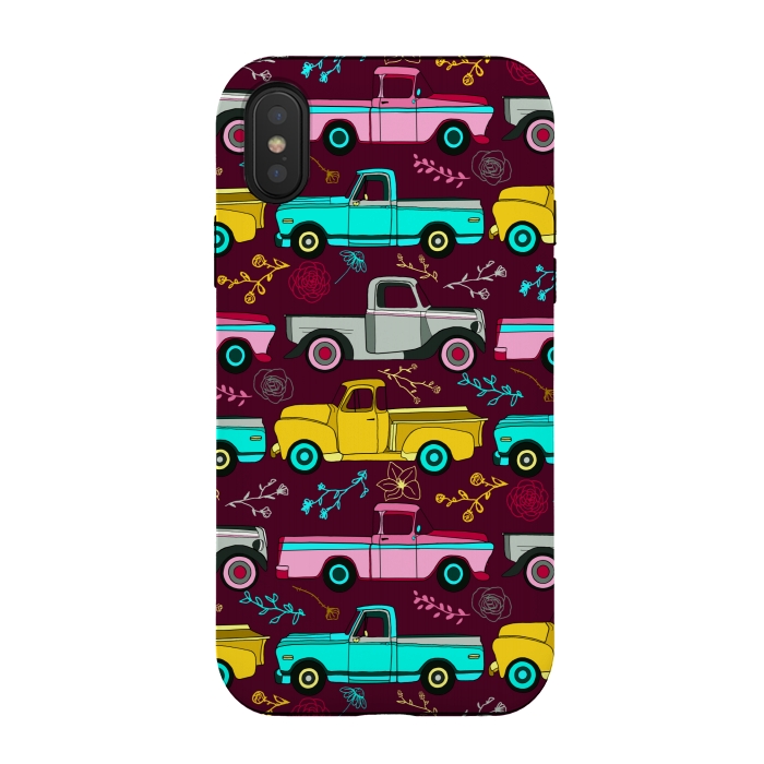 iPhone Xs / X StrongFit Floral Vintage Trucks  by Tigatiga