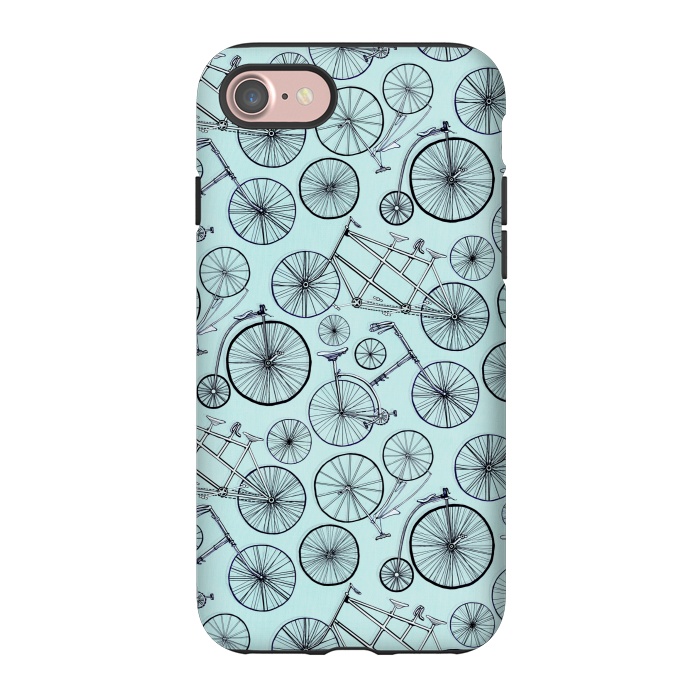 iPhone 7 StrongFit Vintage Bicycles on Blue  by Tigatiga