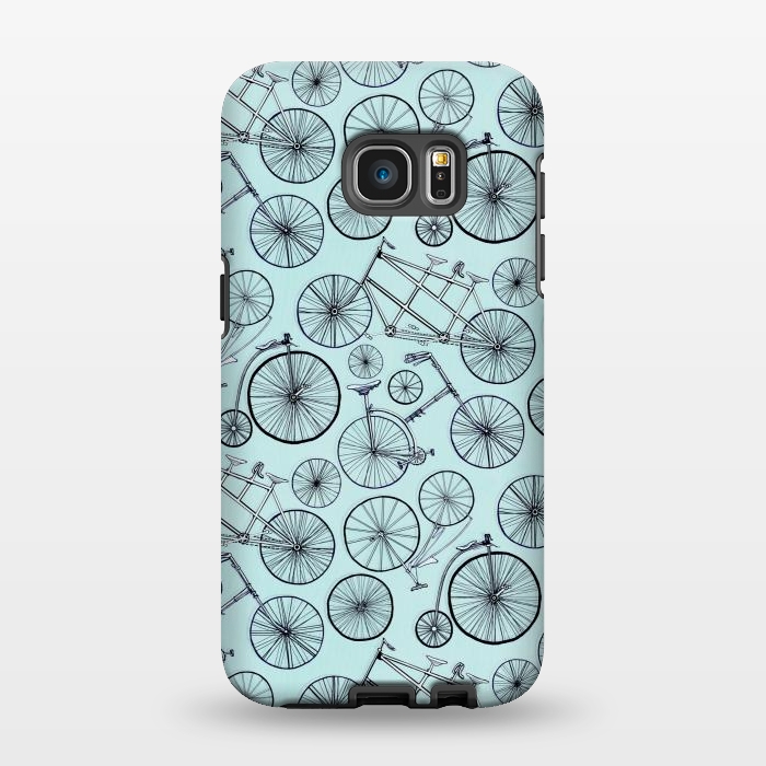 Galaxy S7 EDGE StrongFit Vintage Bicycles on Blue  by Tigatiga