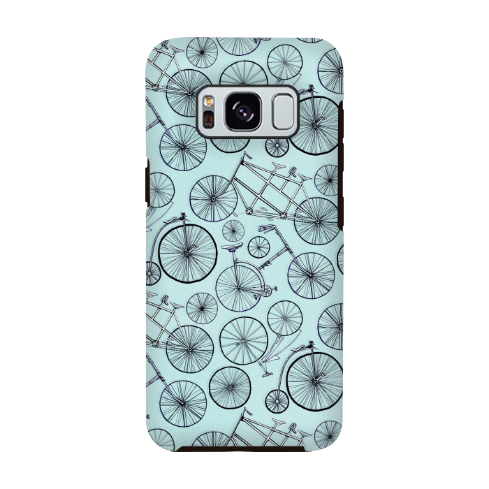 Galaxy S8 StrongFit Vintage Bicycles on Blue  by Tigatiga