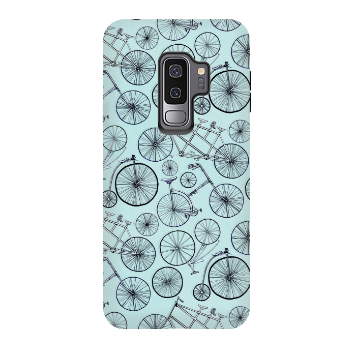 Galaxy S9 plus StrongFit Vintage Bicycles on Blue  by Tigatiga