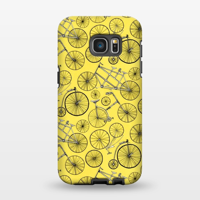 Galaxy S7 EDGE StrongFit Vintage Bicycles on Yellow  by Tigatiga
