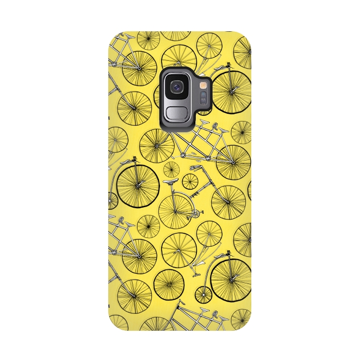 Galaxy S9 StrongFit Vintage Bicycles on Yellow  by Tigatiga
