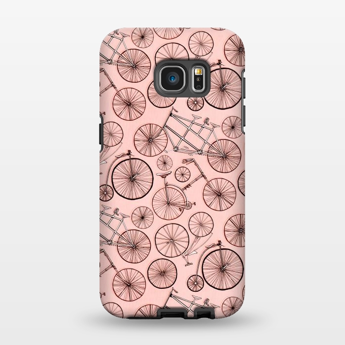 Galaxy S7 EDGE StrongFit Vintage Bicycles on Pink by Tigatiga