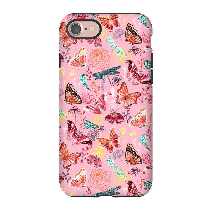 iPhone 7 StrongFit Butterflies, Dragonflies and Moths on Pink  by Tigatiga