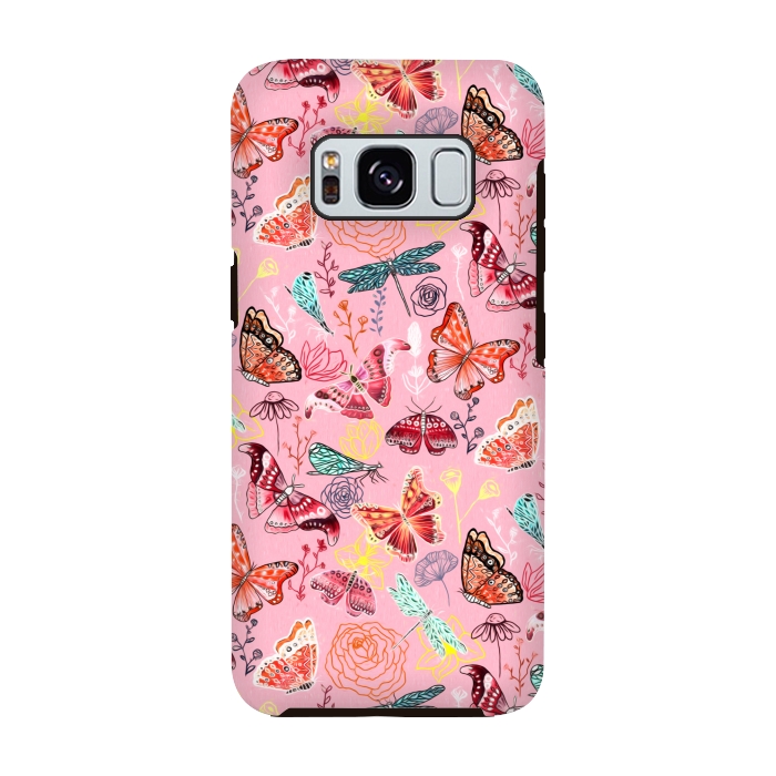 Galaxy S8 StrongFit Butterflies, Dragonflies and Moths on Pink  by Tigatiga