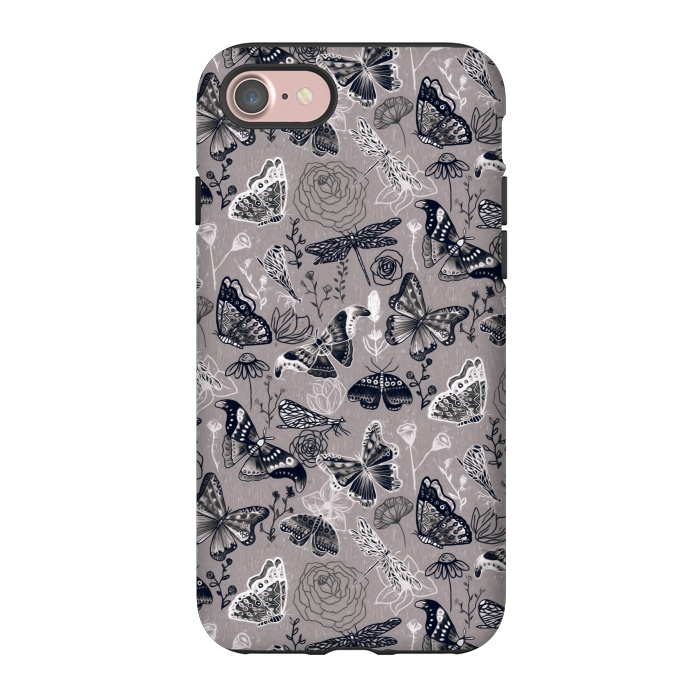 iPhone 7 StrongFit Grey Butterflies, Dragonflies and Moths  by Tigatiga