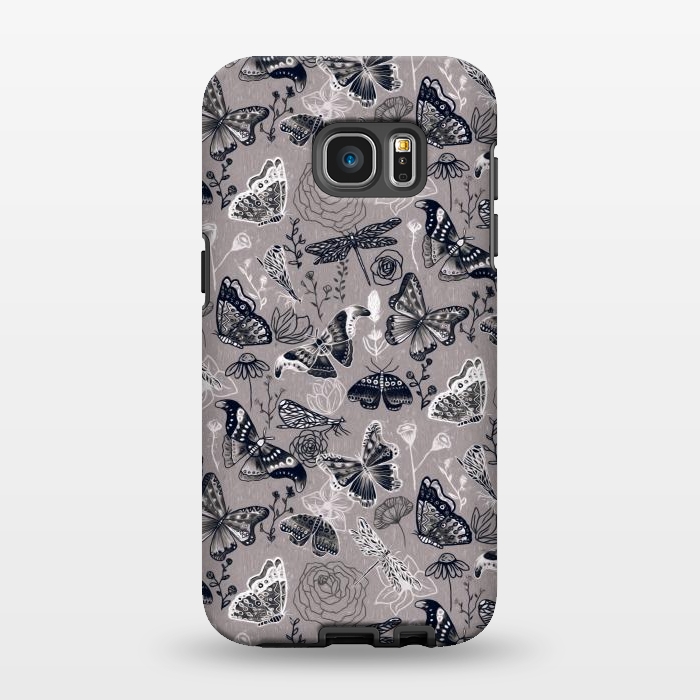 Galaxy S7 EDGE StrongFit Grey Butterflies, Dragonflies and Moths  by Tigatiga