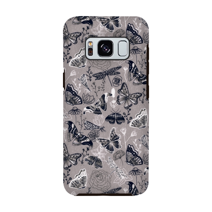 Galaxy S8 StrongFit Grey Butterflies, Dragonflies and Moths  by Tigatiga