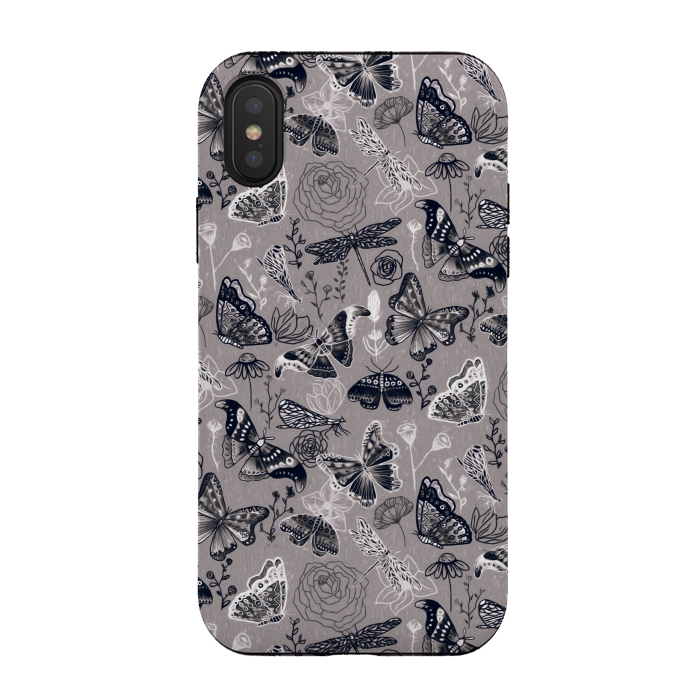 iPhone Xs / X StrongFit Grey Butterflies, Dragonflies and Moths  by Tigatiga