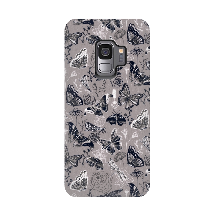 Galaxy S9 StrongFit Grey Butterflies, Dragonflies and Moths  by Tigatiga