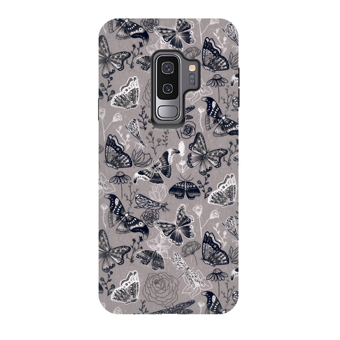 Galaxy S9 plus StrongFit Grey Butterflies, Dragonflies and Moths  by Tigatiga