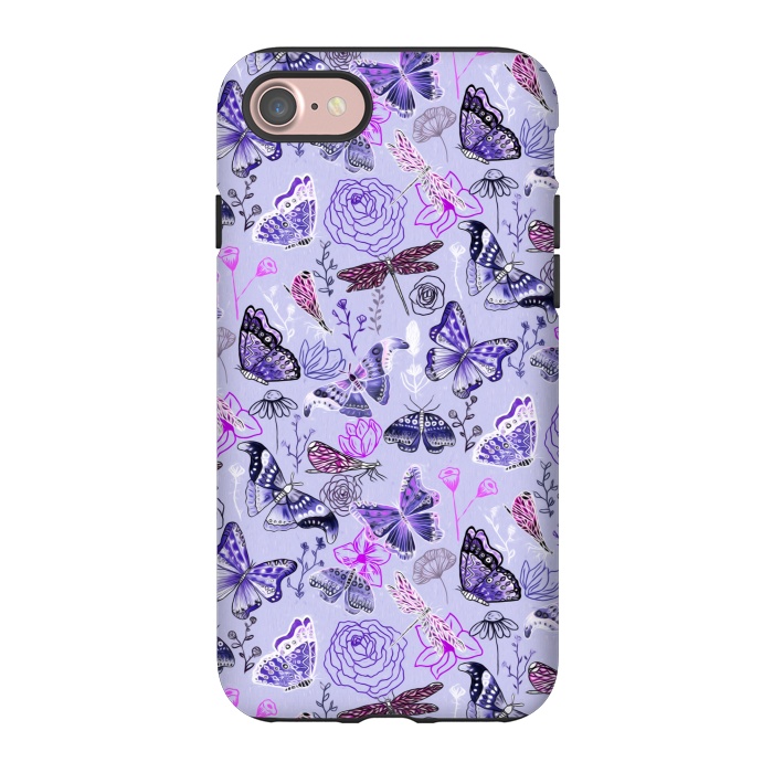 iPhone 7 StrongFit Butterflies, Dragonflies and Moths on Purple by Tigatiga