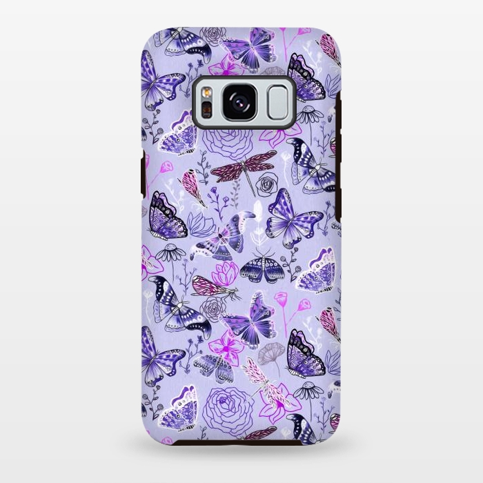 Galaxy S8 plus StrongFit Butterflies, Dragonflies and Moths on Purple by Tigatiga