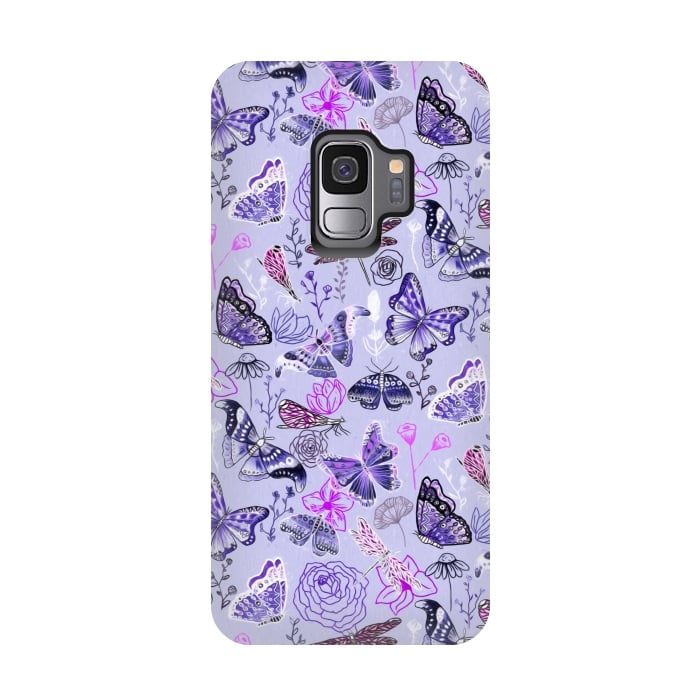 Galaxy S9 StrongFit Butterflies, Dragonflies and Moths on Purple by Tigatiga