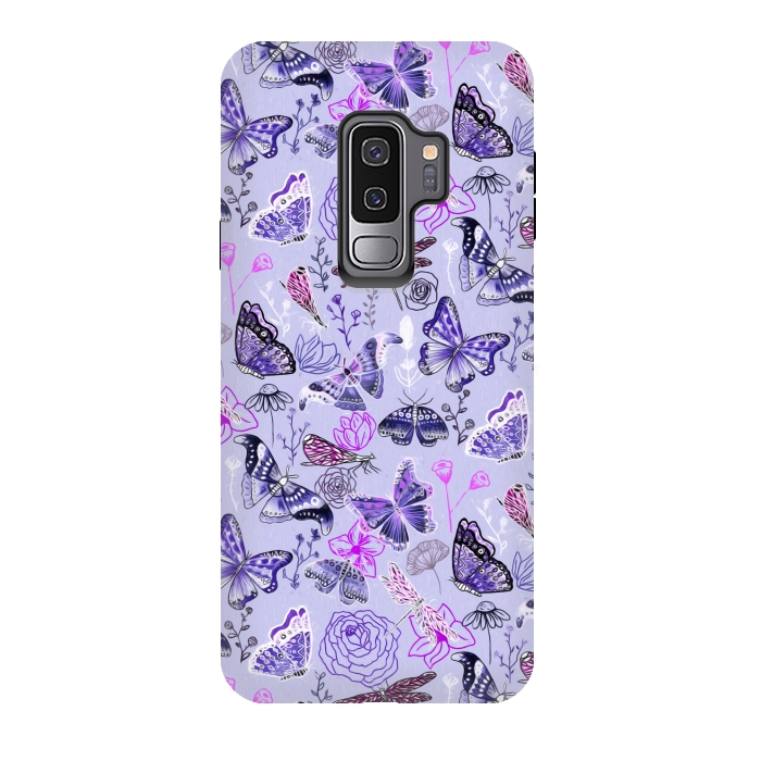 Galaxy S9 plus StrongFit Butterflies, Dragonflies and Moths on Purple by Tigatiga
