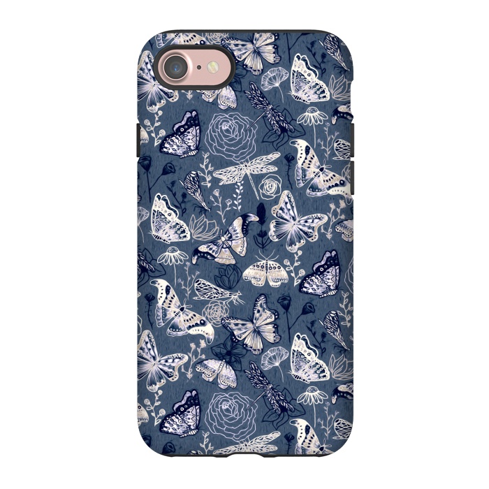 iPhone 7 StrongFit Butterflies, Dragonflies and Moths on Navy  by Tigatiga
