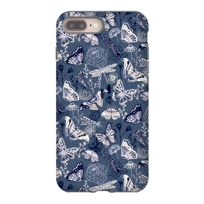 iPhone 7 plus StrongFit Butterflies, Dragonflies and Moths on Navy  by Tigatiga