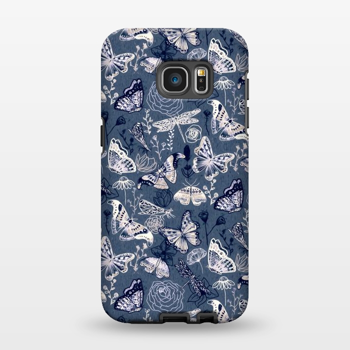 Galaxy S7 EDGE StrongFit Butterflies, Dragonflies and Moths on Navy  by Tigatiga