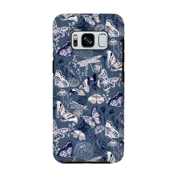 Galaxy S8 StrongFit Butterflies, Dragonflies and Moths on Navy  by Tigatiga