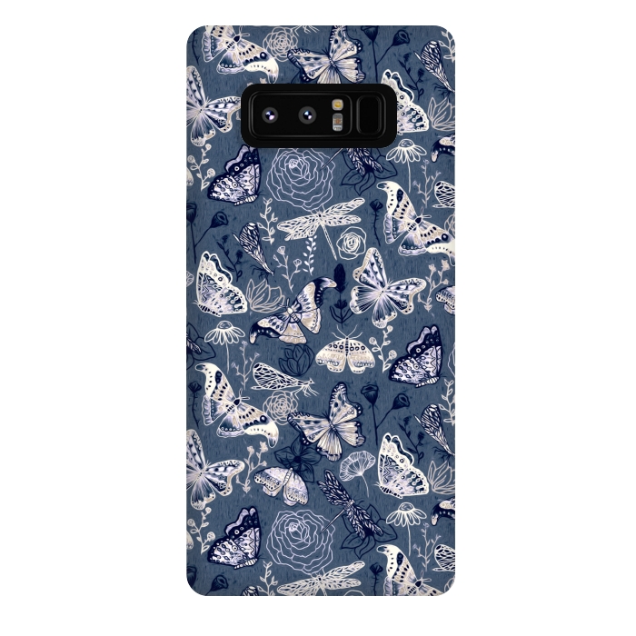 Galaxy Note 8 StrongFit Butterflies, Dragonflies and Moths on Navy  by Tigatiga