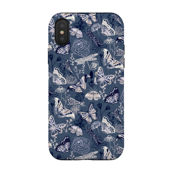 iPhone Xs / X StrongFit Butterflies, Dragonflies and Moths on Navy  by Tigatiga
