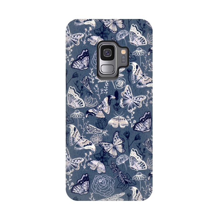 Galaxy S9 StrongFit Butterflies, Dragonflies and Moths on Navy  by Tigatiga